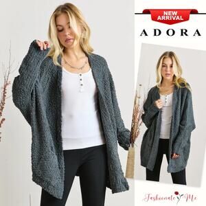 ADORA Popcorn Knit Pockets Long Sleeves Open Front Sweater Cardigan | Dark Olive